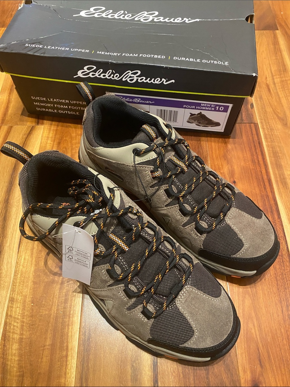 Men’s Size 10 Eddie Bauer Gray Suede & Black Mesh/Accents Athletic Hiking Shoes